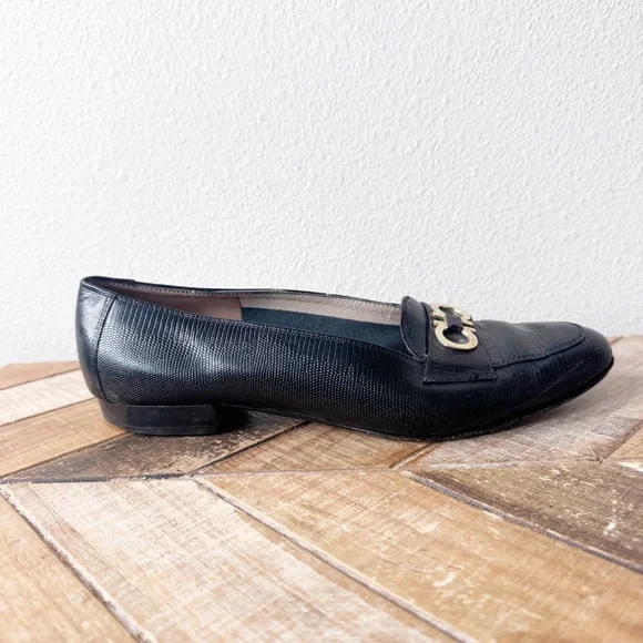 Salvador Ferragamo Black Loafers with Gold Accent - Picture 4 of 14